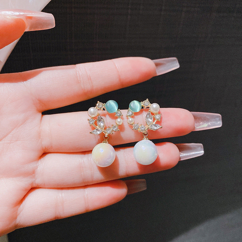 Fashion Super Fairy Mermaid Pearl High-grade Light Luxury Blue Opal Earrings