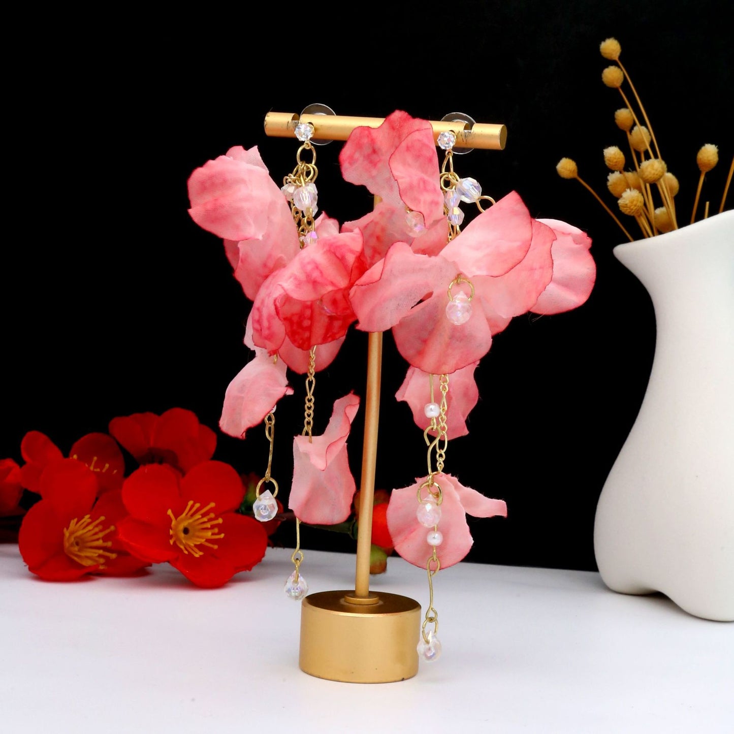 Women's Indie Pop Style Pink Lace Flower Summer High Sense Sweet Earrings