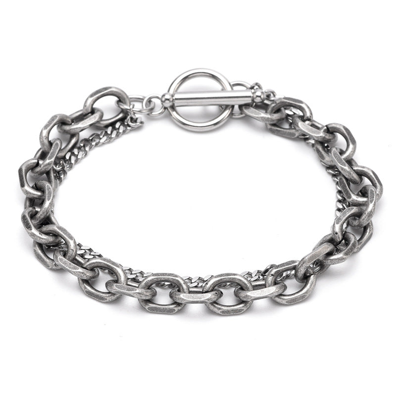 Men's Cold Style Fashion Stainless Steel Buckle Double Layer Hip Hop Bracelet