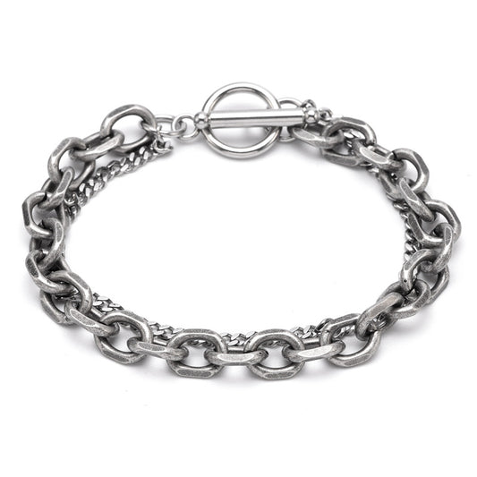 Men's Cold Style Fashion Stainless Steel Buckle Double Layer Hip Hop Bracelet