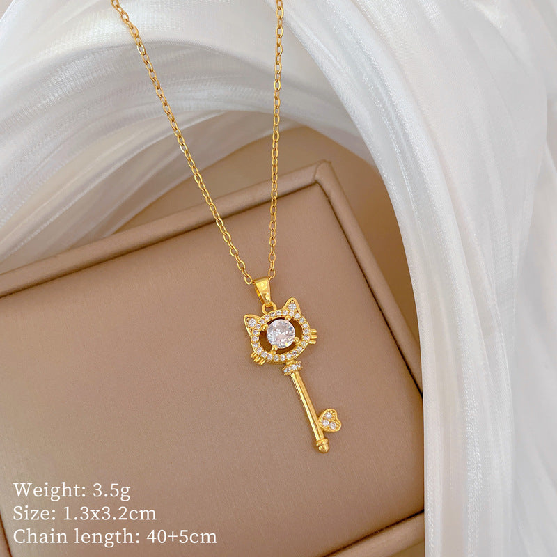 Women's Cat Key Zircon Light Luxury Temperament Gorgeous Full Diamond Necklaces