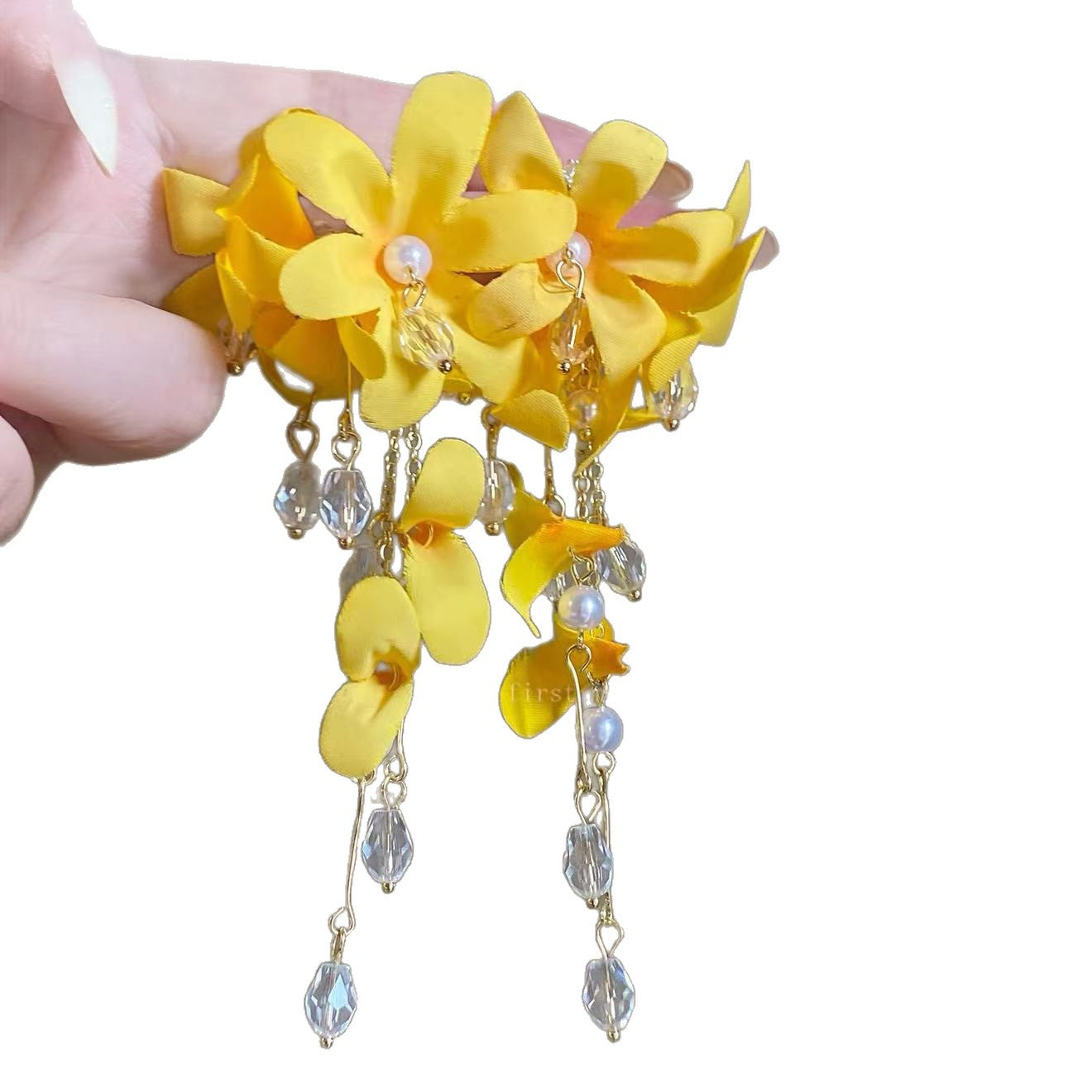 Women's Bright Holiday Super Fairy Yellow Flower Tassel Seaside Atmosphere Rings