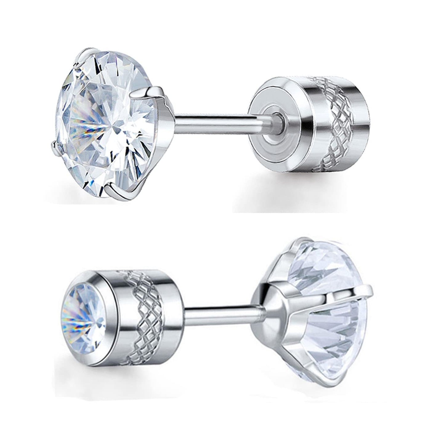 Hot Stylish Round Zircon Thin Needle Stainless Steel Earrings