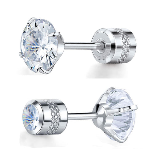 Hot Stylish Round Zircon Thin Needle Stainless Steel Earrings