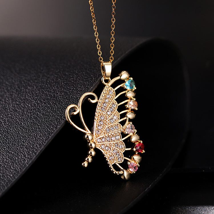 Women's Design Colorful Zircon Butterfly Clavicle Chain Trendy Necklace
