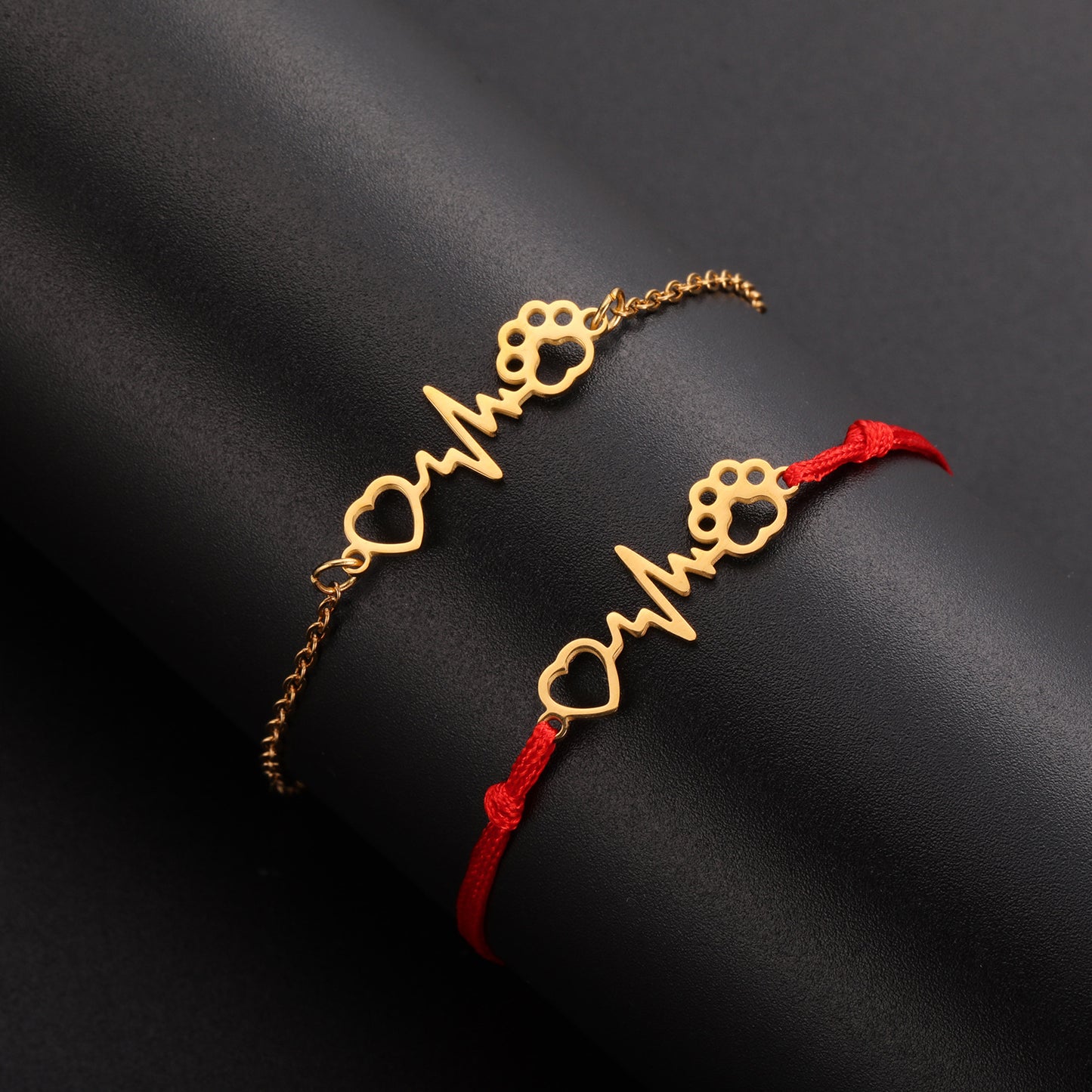Women's Heart Cat's Paw Charm Stainless Steel Wax Bracelet