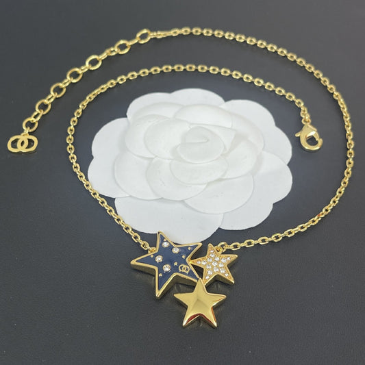 Gold Blue Two-color Five-pointed Star Light Luxury Temperament Ear High Earrings