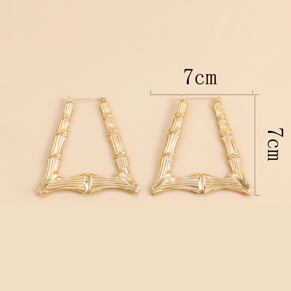 Gold Alloy Triangle Trapezoidal Hip Hop Exaggerated Oversized Bamboo Earrings