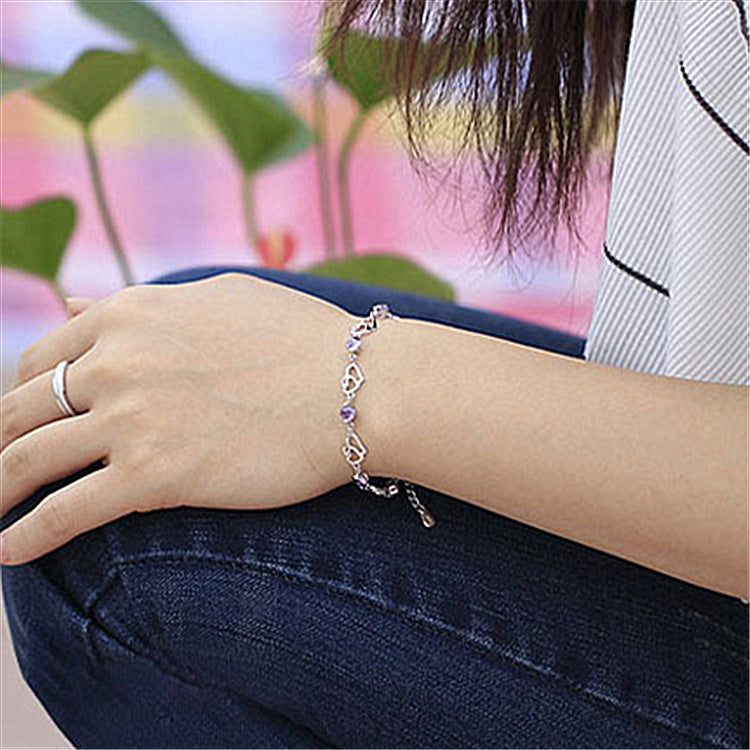 Amethyst Heart-shaped Diamond Female Heart-to-heart For Bracelets