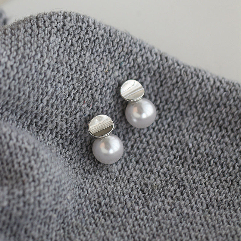 Women's French Sweet Gray White Round Pearl Earrings