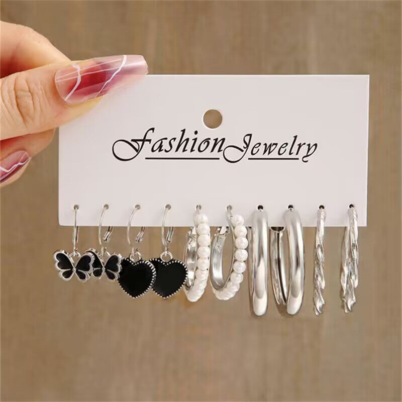 Ear Black Peach Heart Butterfly Card Earrings