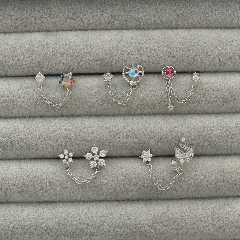 Korean Popular Diamond Elegant Threads Personality Five-pointed Star Butterfly Bone Ear Line