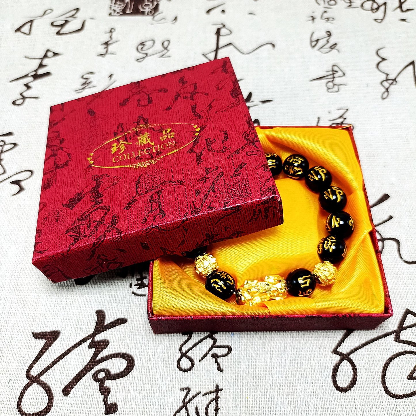 Alluvial Gold Mantra Electroplated Motto Buddha Bracelet