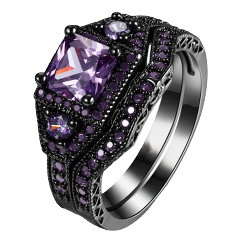 Black Zircon Gold Plated Fashion Engagement Ring