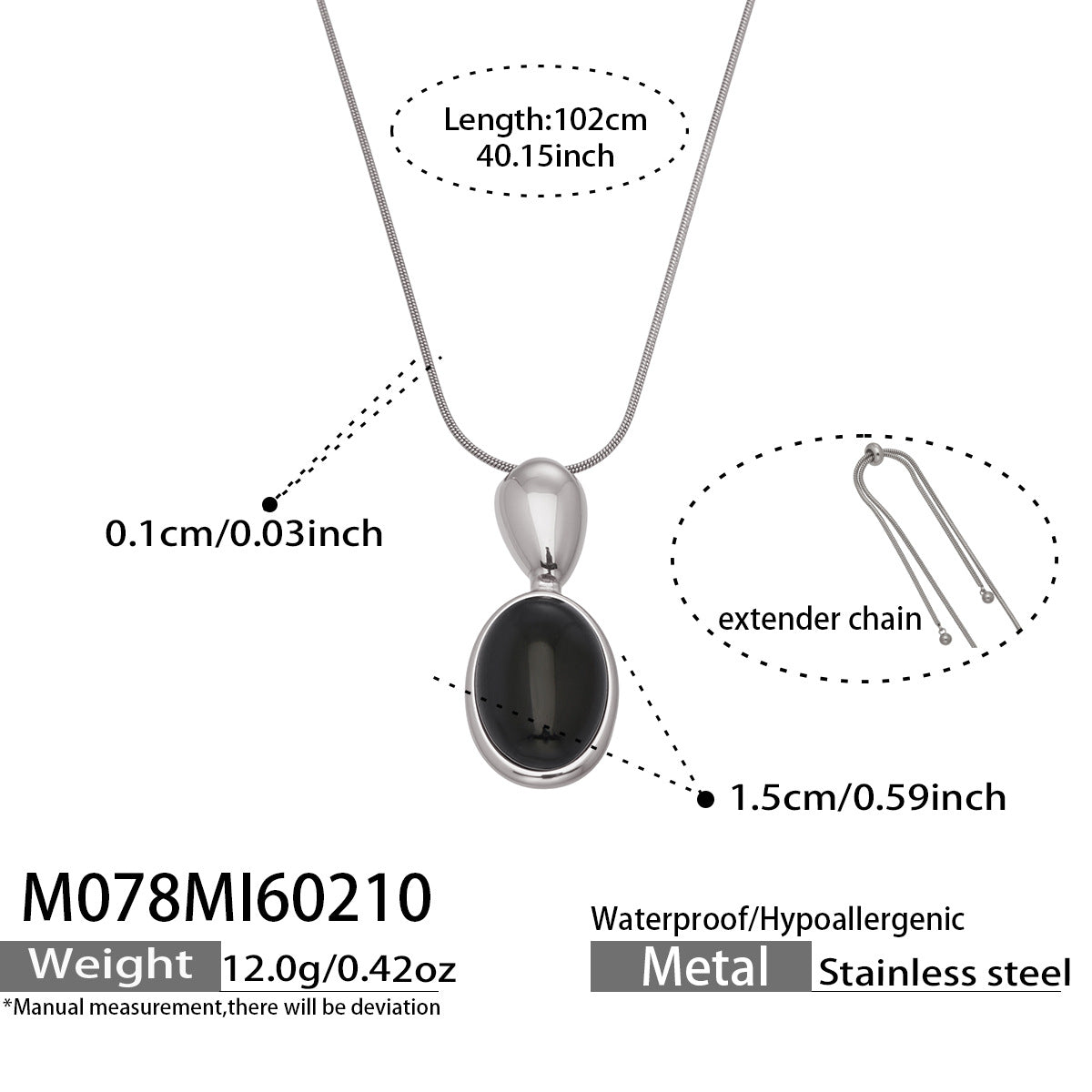 French Retro Oval Tigereye Black Agate Stone Stainless Steel Necklace