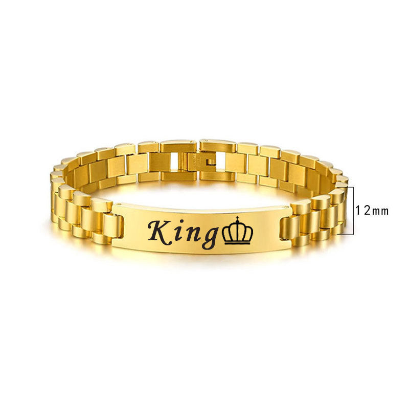 Women's & Men's Adjustable Titanium Steel Curved Can Carve Writing Stainless Gold Bracelet