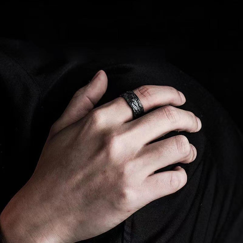 Dark Style Hammer Pattern Thai Sier Personality Stylish Rings