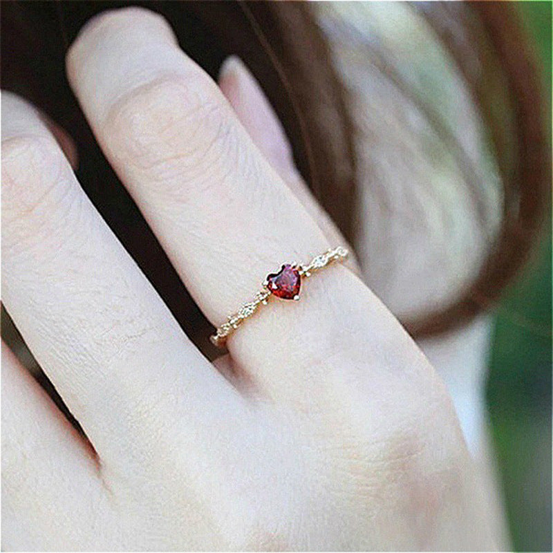 Women's Fashion Gold-plated Heart-shaped Ruby Engagement Diamond Rings