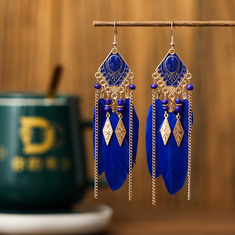 Plaid Diamond-shaped Dripping Feather Your Daisy Earrings