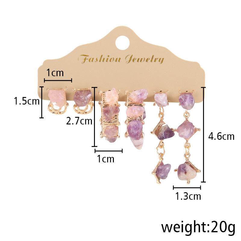 Women's Korean Fashion Irregular Natural Stone Pairs Earrings