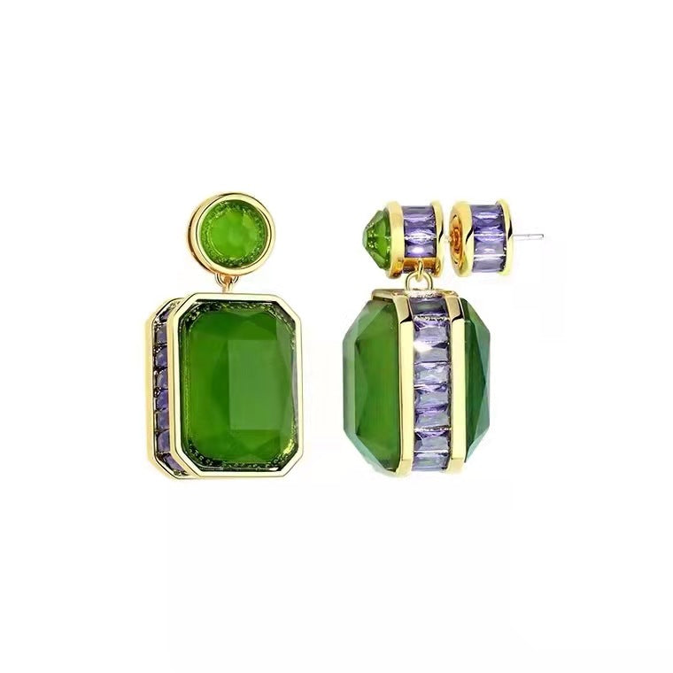 Long Gem Inlaid Zircon Light Luxury National Style Trendy Three-dimensional Earrings