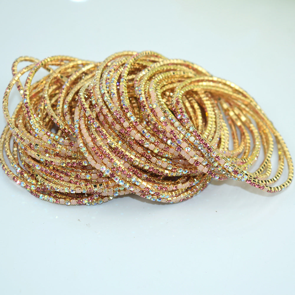 Single Row Indian Rhinestone Thin Stretch Full Bracelets