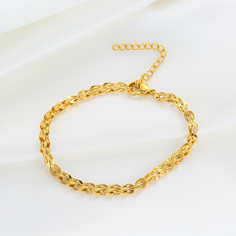 Women's Link Chain Gold-plated Stainless Steel Flat Bracelets