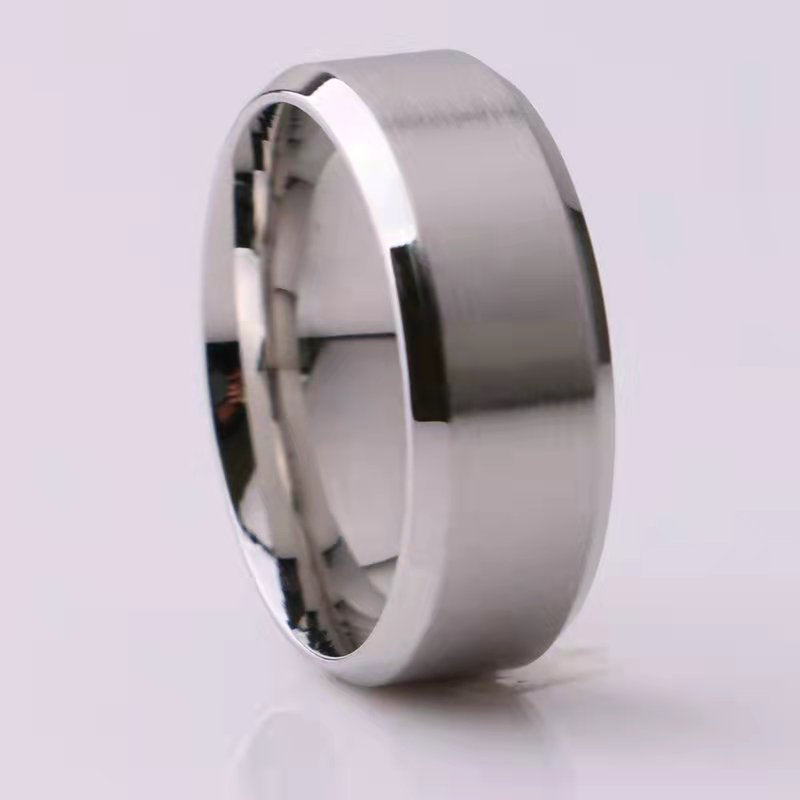 Men's Stainless Steel Double Bevel Frosted Glossy Titanium Brushed Rings