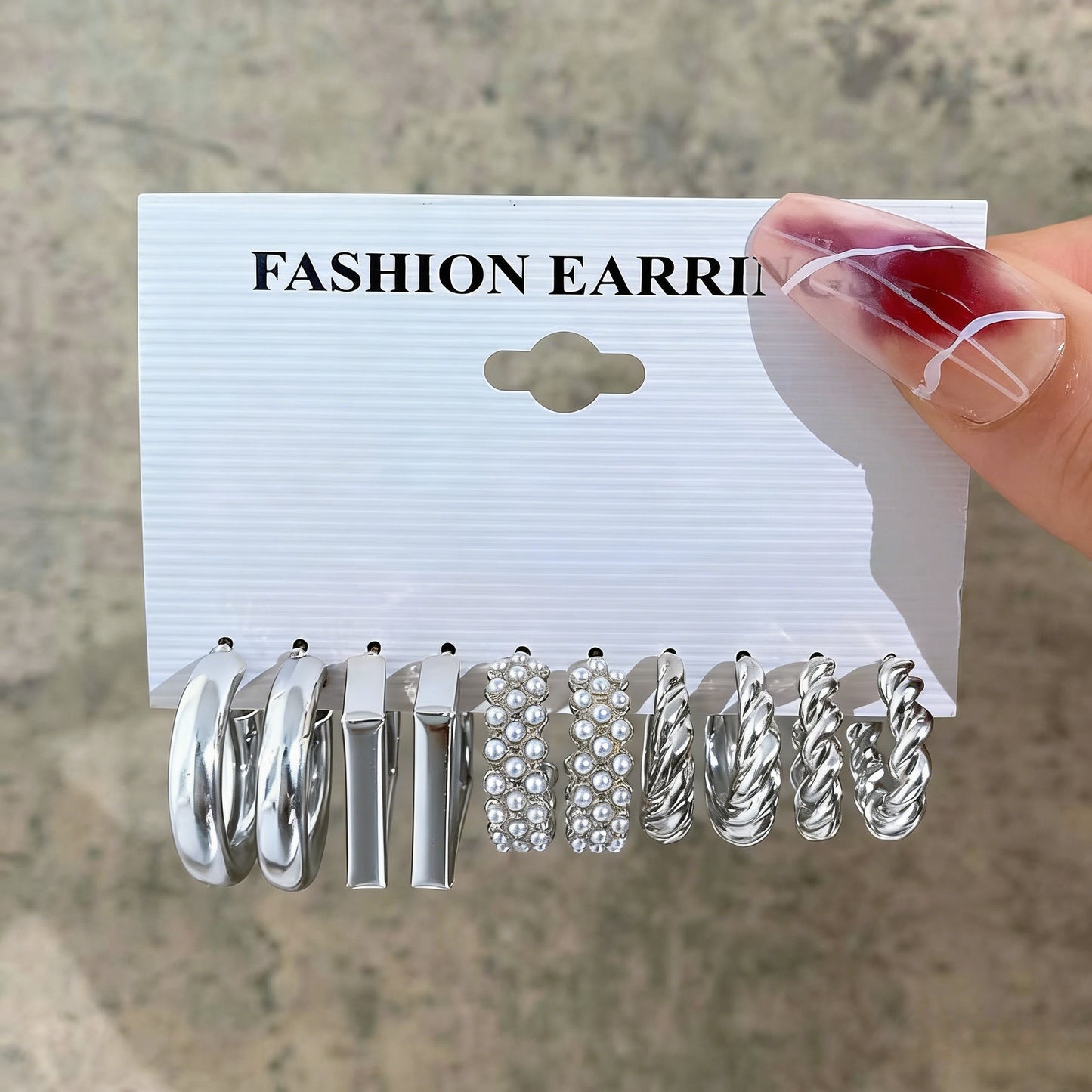Women's Pearl Alloy Square Geometric Combination Earrings
