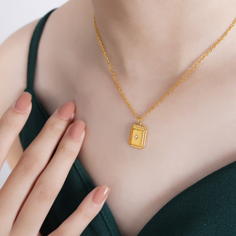 Geometric Square Inlaid Zircon Clavicle Chain Plated Necklaces