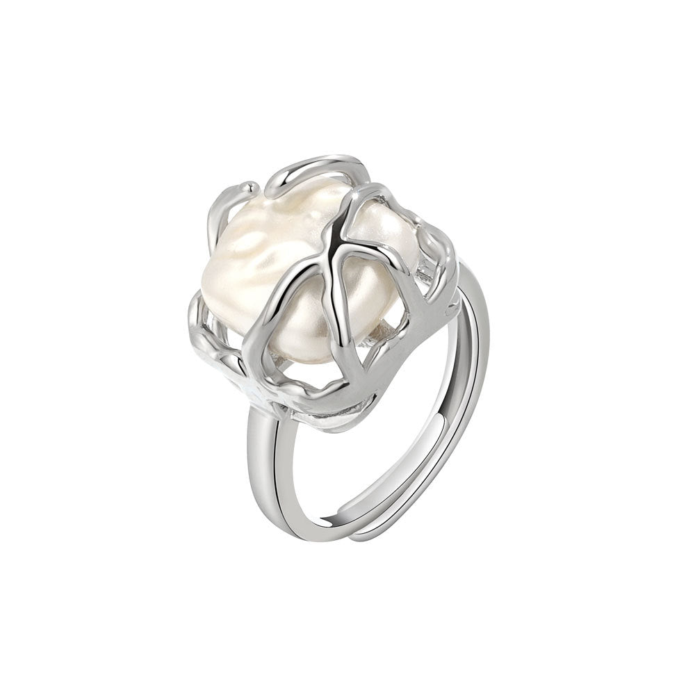 French Retro Adjustable Natural Baroque Pearl Ethereal Design Rings