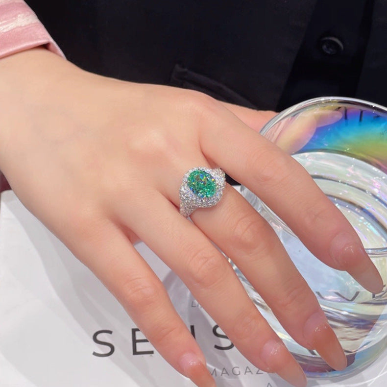 To Ice Flower Cut Artificial Synthetic Blue Green Tone Open-end Ring