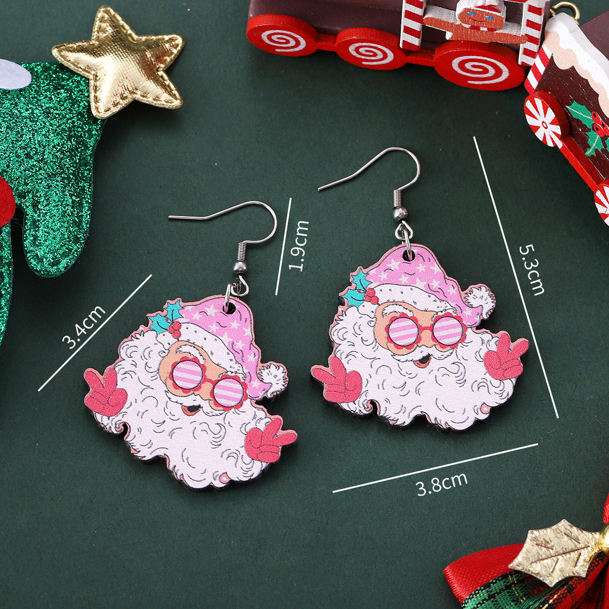 Christmas Funny Santa Claus Wooden Double-sided Earrings