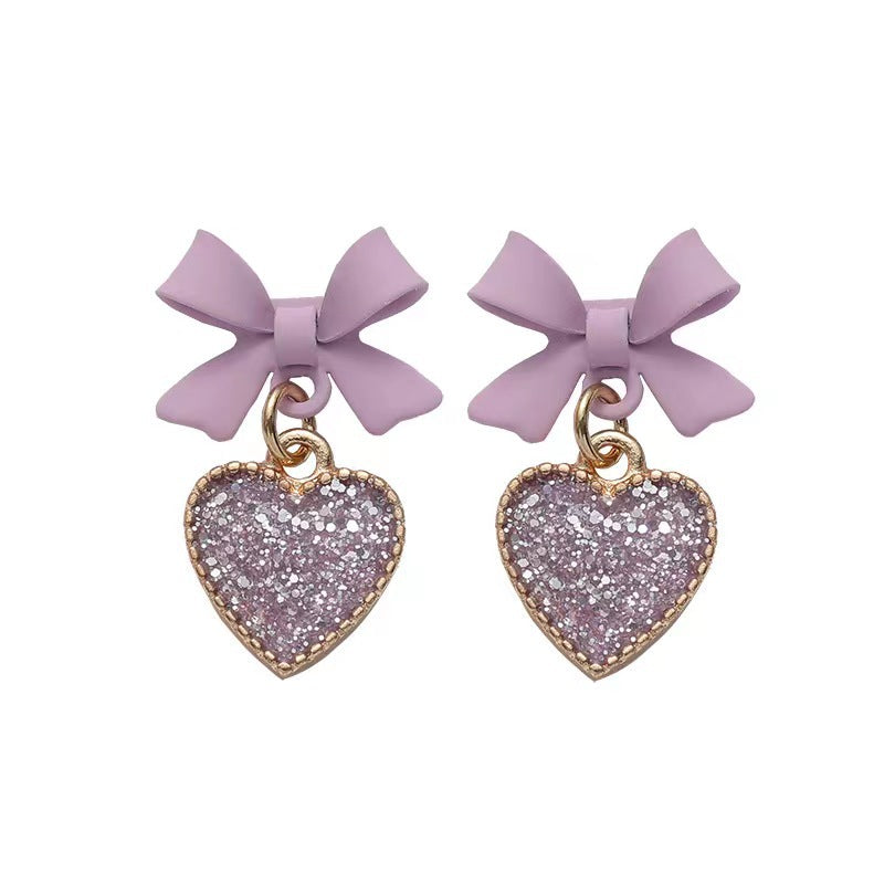 Women's Sier Needle Sweet Bow Love Heart Simple Earrings