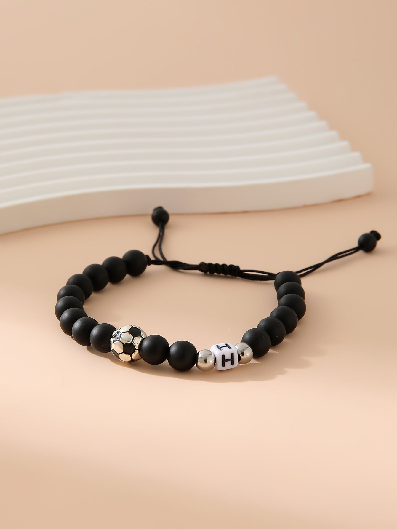 Women's & Men's Black Frosted Football Letters Adjustable For Bracelet