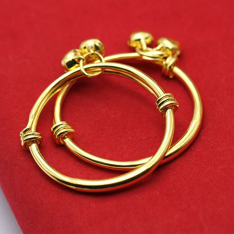 Children's Gold-plated Glossy Round Belly Drawing Of Lots Bell Fair Bracelets