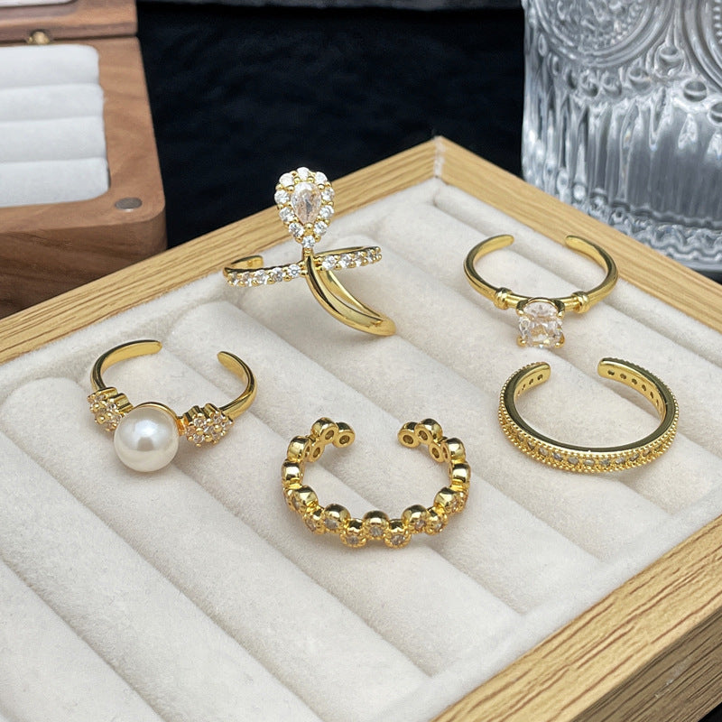 Pear-shaped Zircon Stylish Opening Female Cold Rings