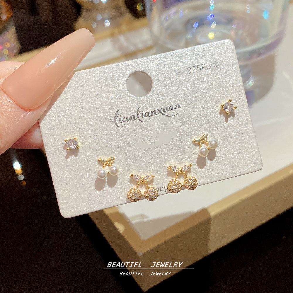 One Card Three Pairs Of Ear Sterling Sier Needle Rings