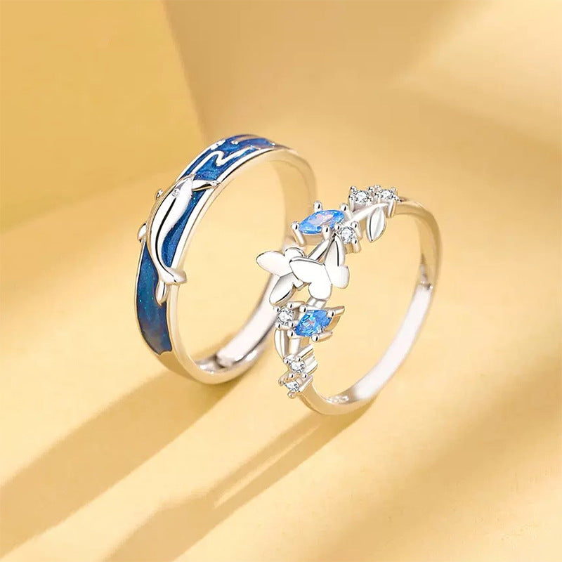 Women's & Men's Meng Die Whale Couple One Pair Opening Simple Rings