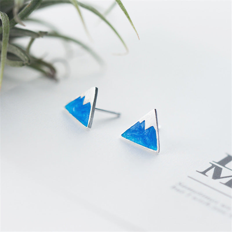 Korean Style Snow Mountain Cute Fresh Mori Fuji Blue Stud Earrings
