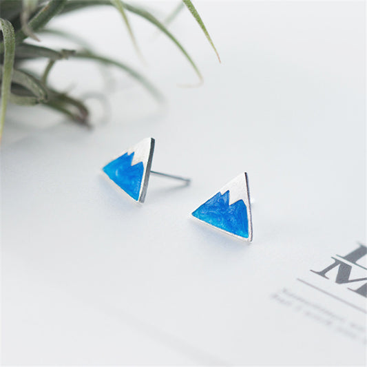 Korean Style Snow Mountain Cute Fresh Mori Fuji Blue Stud Earrings
