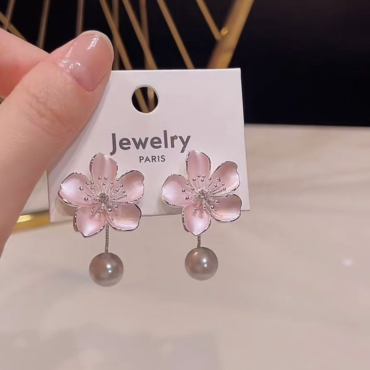 Women's Pink Style Cherry Blossom Beads Gentle Sweet Elegance Earrings