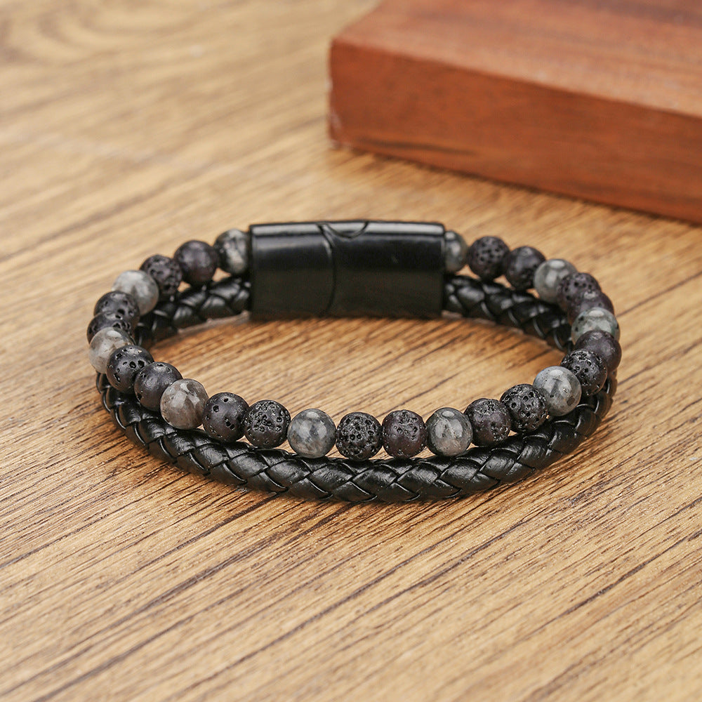 Men's Leather Hand-woven Hip Hop Magnetic Buckle Gift For Bracelets