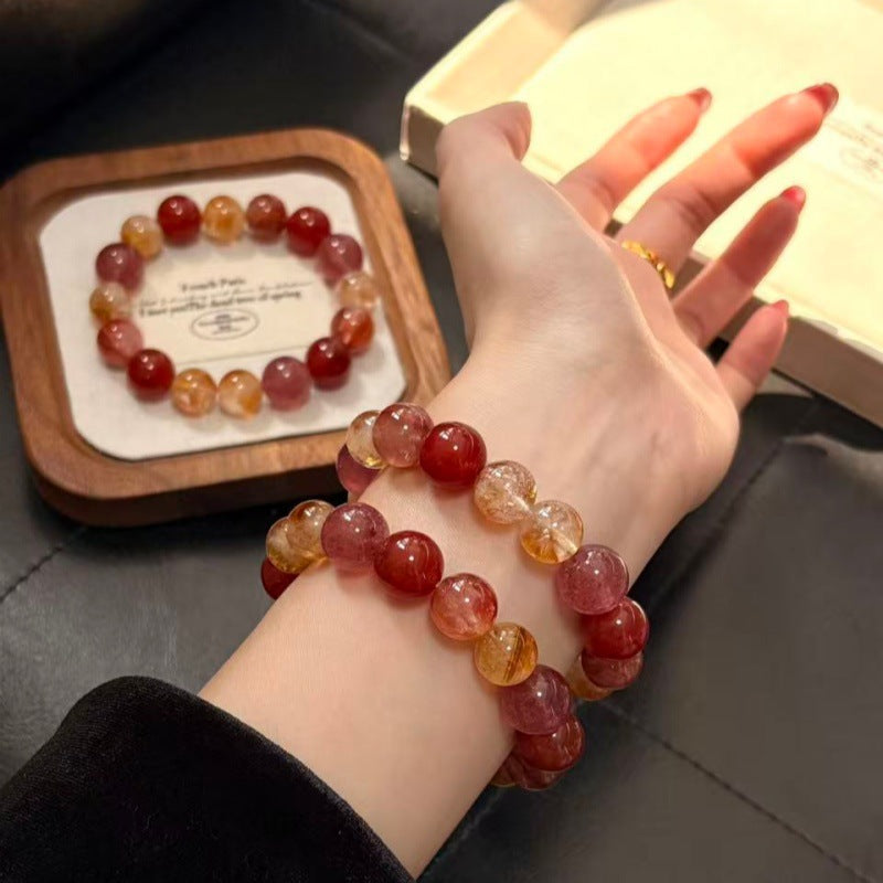 Red Luck Head Plastic Flower Natural Crystal Design Black Gold Bracelets
