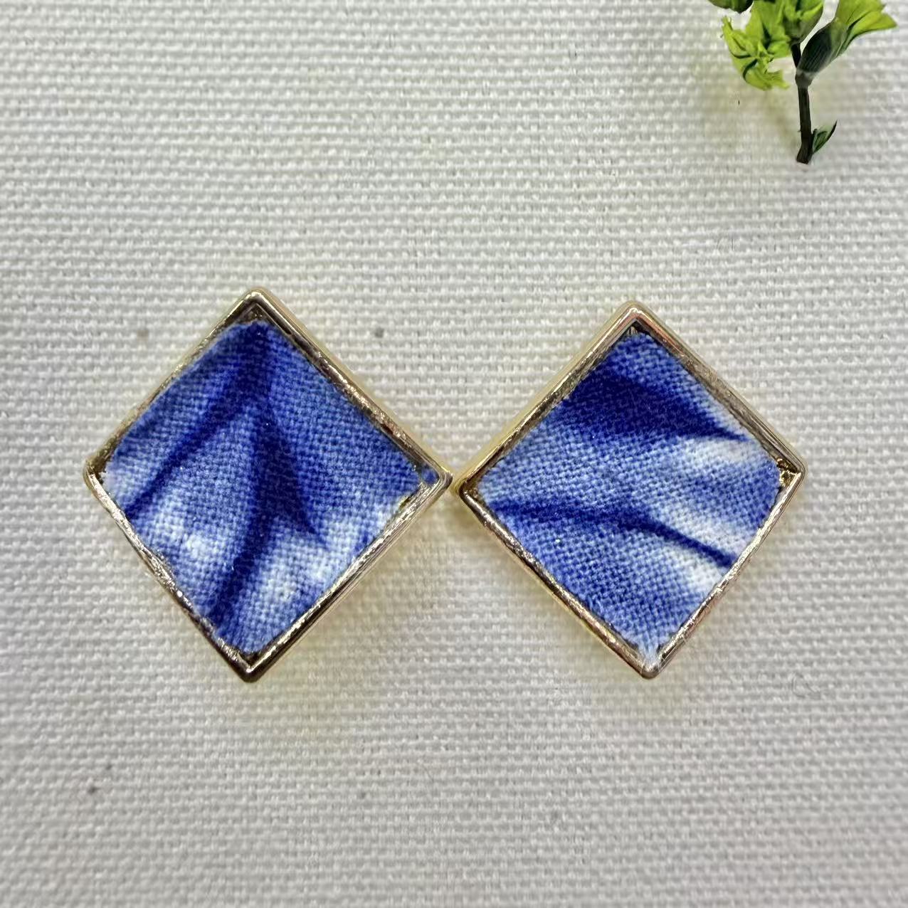 Yunnan Dali Ethnic Style Blue Dyed Stud Earrings
