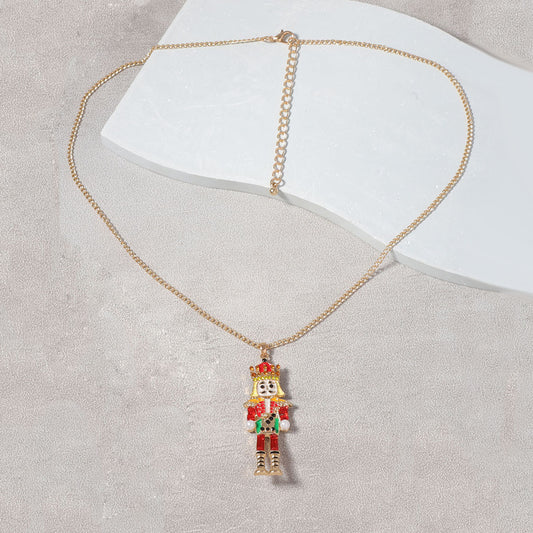 Cartoon Alloy Dripping Oil Inlaid Zircon Nutcracker Soldier Necklaces