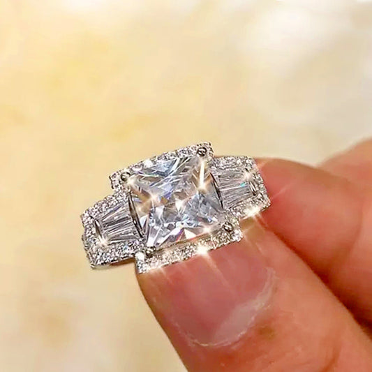 Diamond Square Zircon Engagement Female Wedding Week Celebration Ring
