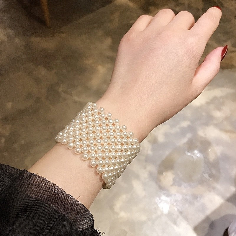 Women's Pearl Wristband Wide Scar Cover Up Fashion Bracelet