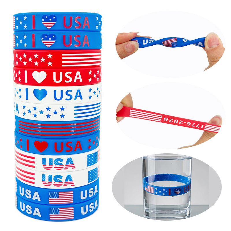 Day Flag Rubber Wrist Strap Holiday Commemorative Bracelets