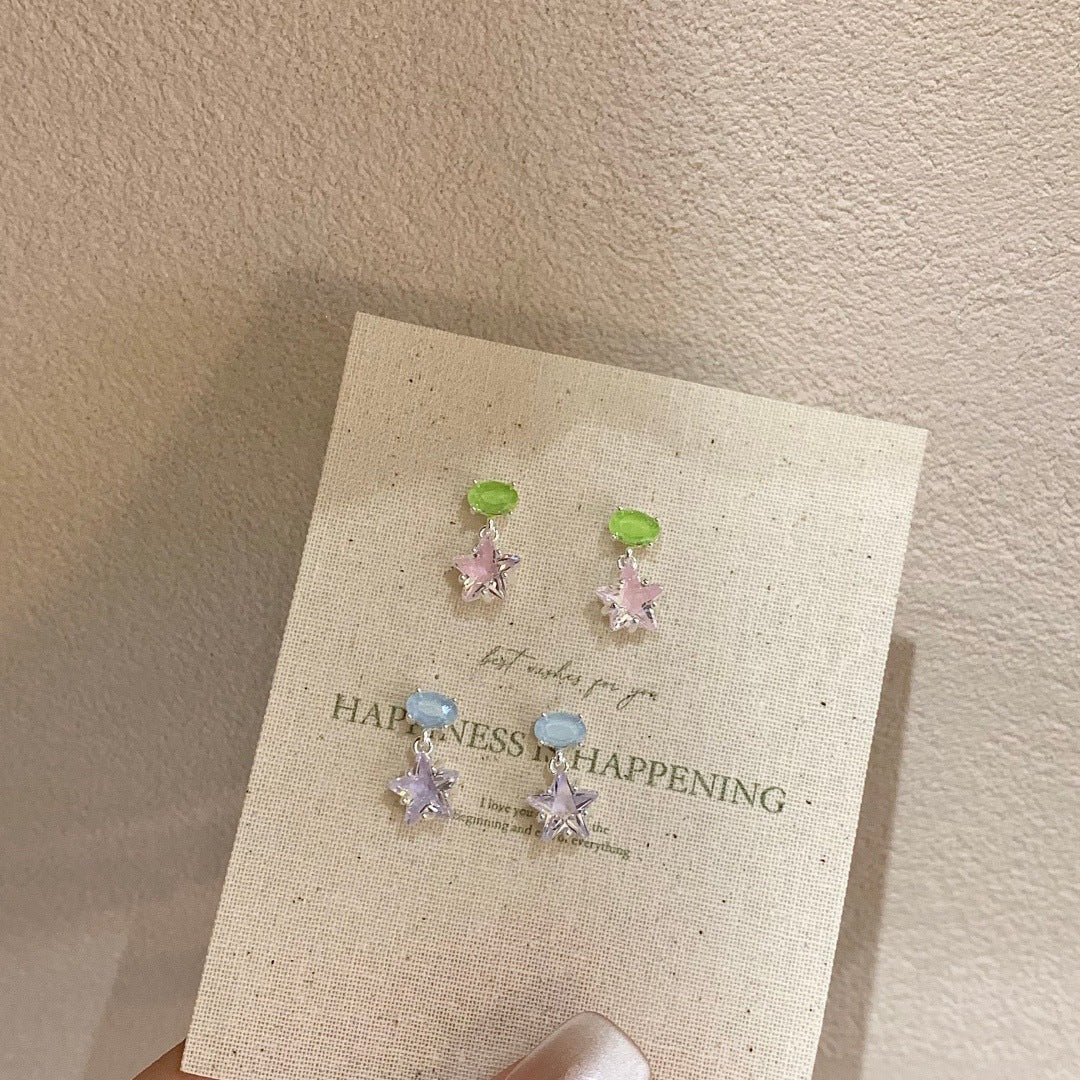 Candy Color Contrast Star Ear Sparking Zirconium Exquisite Stud Earrings